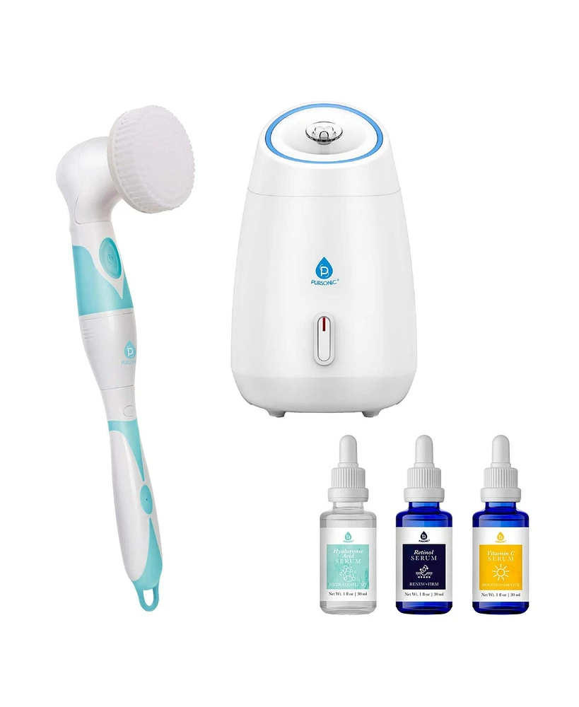 Pursonic Complete Spa & Skincare Bundle – Facial Steamer, Cleansing Brush, and Anti-Aging Serum Set