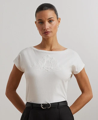 Lauren Ralph Women's Embroidered Cotton Jersey Tee