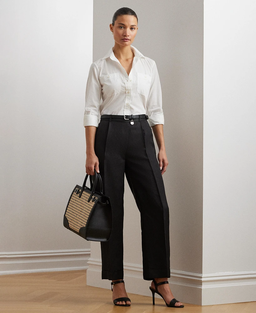 Lauren Ralph Women's Linen-Blend Twill Wide-Leg Pants