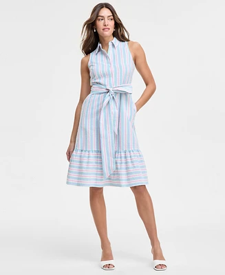 Jones New York Women's Striped Sleeveless Midi Shirtdress