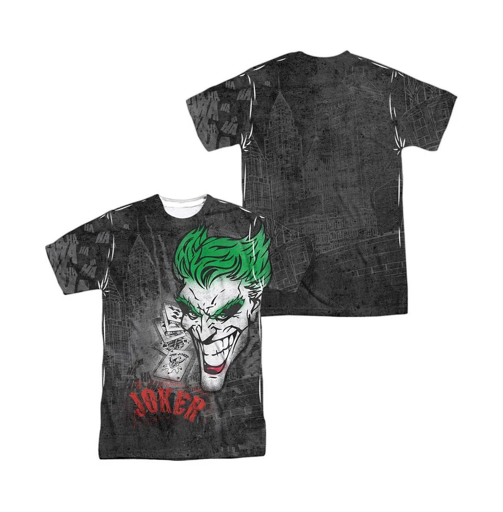 Batman Mens Joker Sprays The City (Front/Back Print) Short Sleeve Adult 100% Poly Crew Tee / T-Shirt