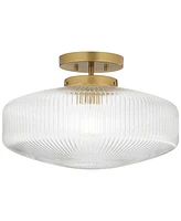 Brianna 16" Modern Semi Flush-Mount Ceiling Light Fixture Kitchen Foyer Hallway Round Warm Brass Finish Ribbed Glass Bedroom Bathroom Entryway Li