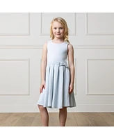 Hope & Henry Heirloom Girls' Organic Sleeveless Pleated Sweater Dress with Bow