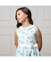 Hope & Henry Heirloom Girls' Linen Sleeveless Peter Pan Collar Tea Dress with Waist Sash, Toddler