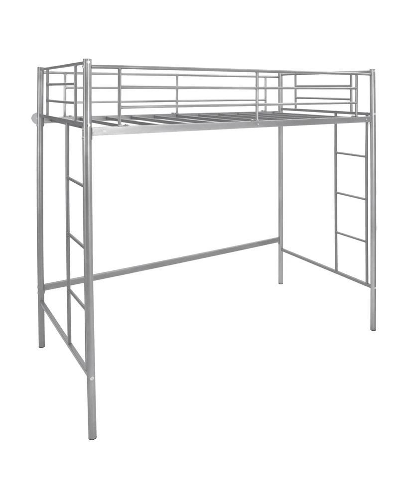 Twin Loft Bed Frame with Dual Ladders and Full-Length Guardrail