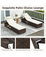 Patio Chaise Lounge Set of 2 with Backrest Seat Cushion and Headrest