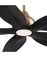 60" Lotus Bay Modern Indoor Outdoor Ceiling Fan 5 Blade Led Light Remote Control Brass Finish Black Blades Bedroom Patio Living Room Kitchen Porch Dam