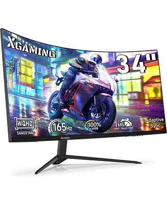 XGaming 34 Inch Curved Monitor Wqhd, 1500R Ultra Wide Qhd 3440 x 1440p Gaming Monitor, Up to 165Hz, 100% sRGB, 1ms, FreeSync, Dual Hdmi/Dp Computer Mo