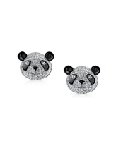 Bling Jewelry Whimsical Cz Stud Earrings: Panda Bear Cubic Zirconia in Sterling Silver