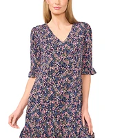 CeCe Women's V-Neck Ruffled Ditsy-Print Shift Dress