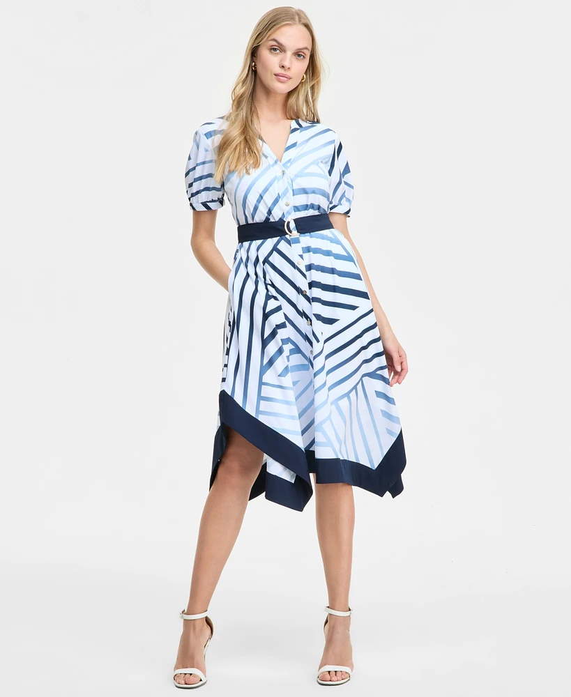 Karl Lagerfeld Paris Women's Printed Handkerchief-Hem Shirtdress