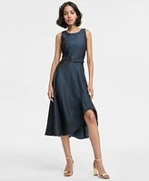Karl Lagerfeld Paris Women's Jewel-Neck Belted Sleeveless Dress