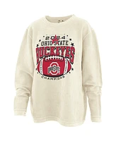 Pressbox Women's Natural Ohio State Buckeyes College Football Playoff 2024 National Champions Desire Oversized Corded Long Sleeve Top