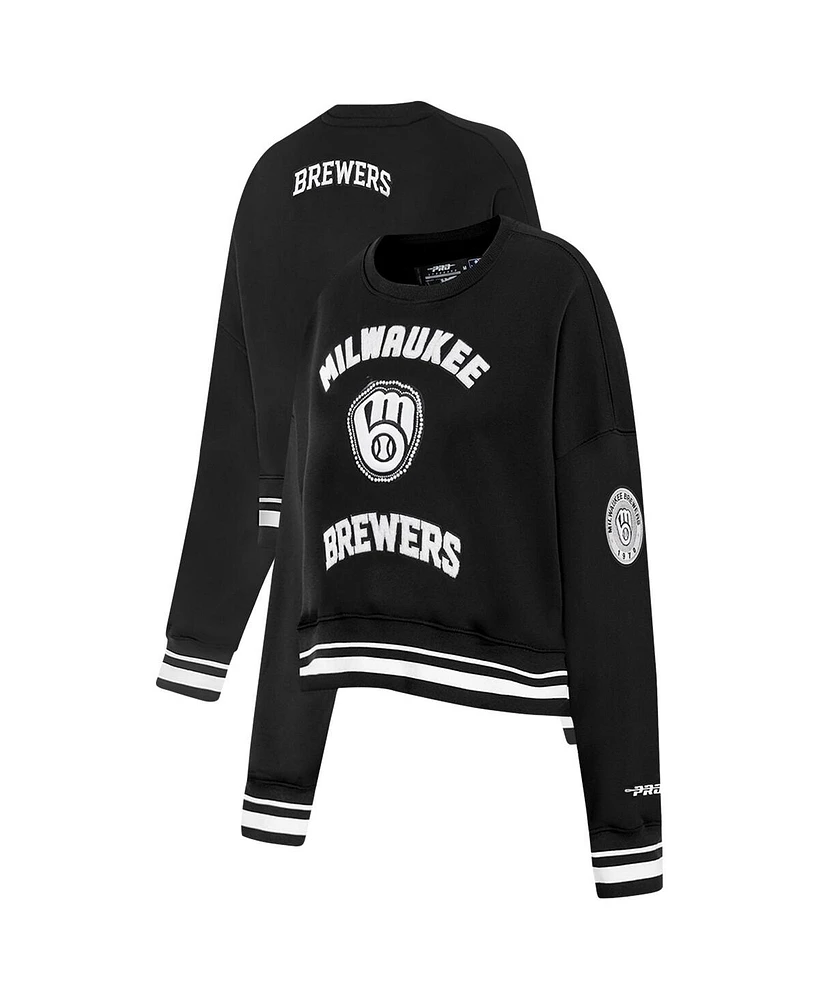 Pro Standard Women's Black Milwaukee Brewers Cultivated-Pearl Cropped Pullover Sweatshirt