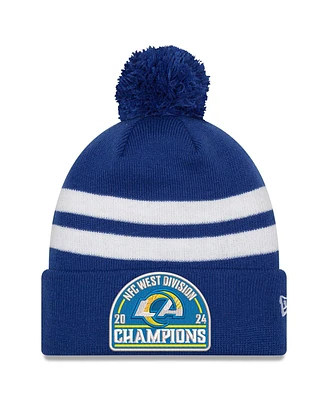 New Era Men's Royal Los Angeles Rams 2024 Nfc West Division Champions Striped Cuffed Knit Hat with Pom