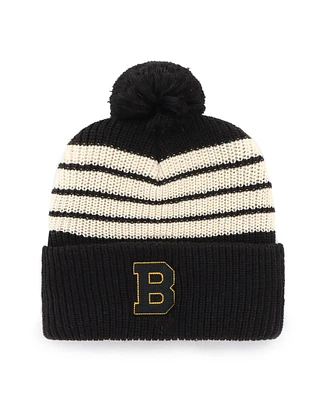 '47 Brand Men's Black Boston Bruins Old Time Hockey Barn Cuffed Knit Hat with Pom