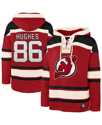 '47 Brand Men's Jack Hughes Red New Jersey Devils Big Tall Lace-up Pullover Hoodie