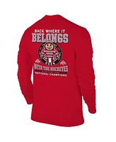 The Victory Men's Scarlet Ohio State Buckeyes College Football Playoff 2024 National Champions Mascot Long Sleeve T-Shirt