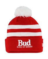New Era Men's Scarlet Ken Schrader Bud King of Beers Cuffed Knit Hat with Pom