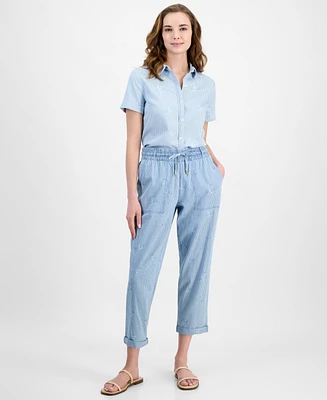 Nautica Jeans Women's Striped Floral Jogger Pants