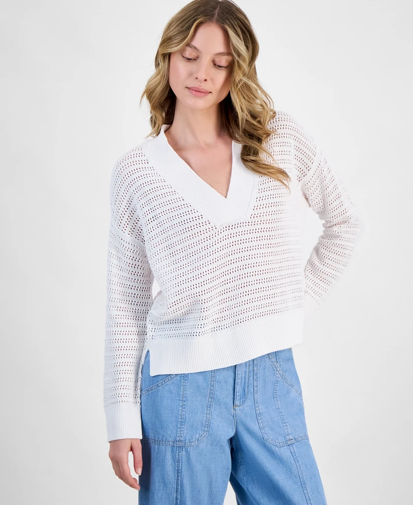 Nautica Jeans Women's Mesh V-Neck Sweater