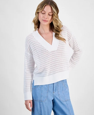 Nautica Jeans Women's Mesh V-Neck Sweater
