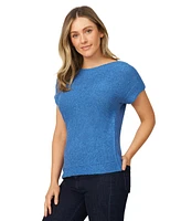 Melissa Paige Petite Buttoned-Back Dolman-Sleeve Tape Yarn Sweater