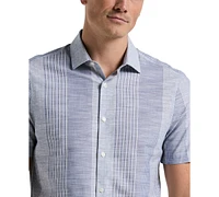 Perry Ellis Men's Slub Crepe Striped Print Short Sleeve Button-Front Shirt