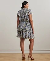 Lauren Ralph Plus Floral Ruffle-Trim Georgette Dress