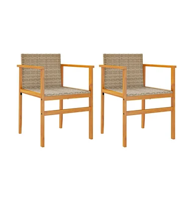 Patio Chairs with Cushions 2 pcs Beige Poly Rattan&Solid Wood