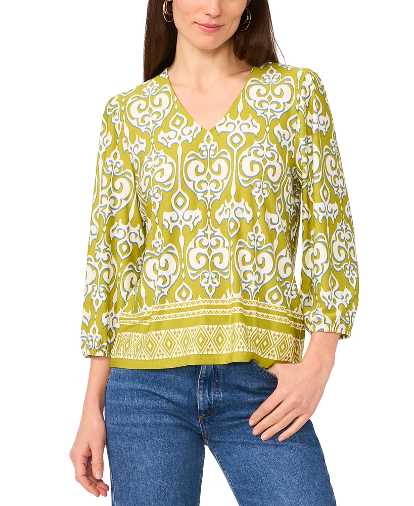 Sam & Jess Women's Printed V-Neck 3/4-Sleeve Top