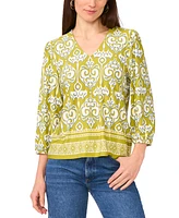 Sam & Jess Women's Printed V-Neck 3/4-Sleeve Top