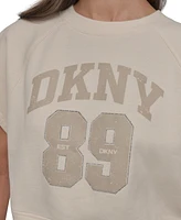 Dkny Sport Women's Rhinestone Logo Cropped Pullover Top