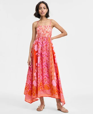 Msk Women's Cotton Printed Smocked-Bodice Maxi Dress