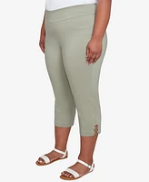 Hearts Of Palm Plus Spring Forward Solid Tech Stretch Pull On Capri Pants