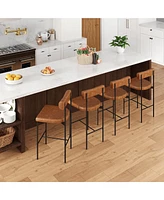 26" Upholstered Bar Stools Set of with Padded Cushion & Backrest Footrest
