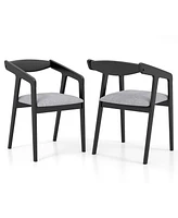 Wooden Dining Chair Set of 2 with Rubber Wood Frame Armrests Padded Cushion