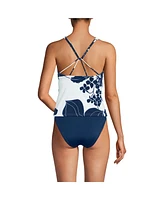 Lands' End Women's D-Cup Tugless High Neck Strappy Back Tankini Swimsuit Top