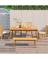 Person Outdoor Acacia Wood Dining Table with 1.96" Umbrella Hole Rectangular