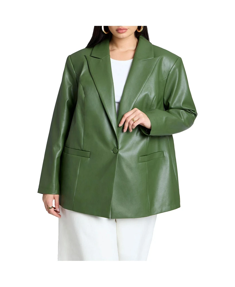 Eloquii Women's Plus Boxy Faux Leather Blazer