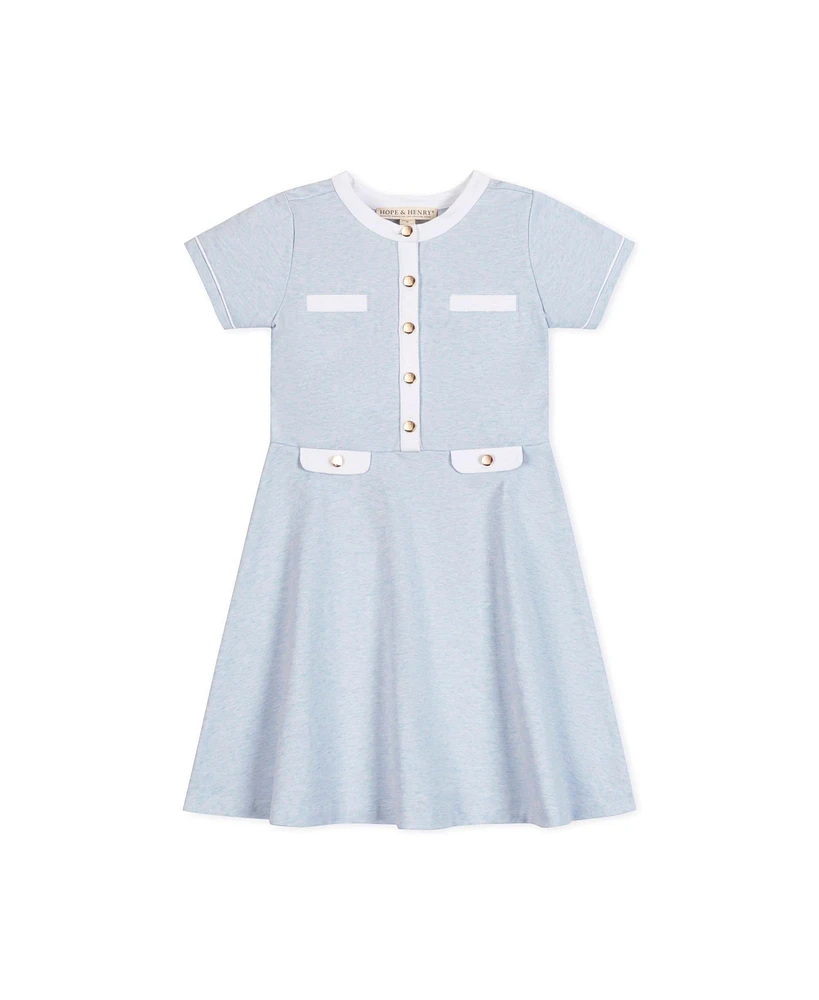 Hope & Henry Girls' Organic Short Sleeve French Terry Contrast Trim Dress