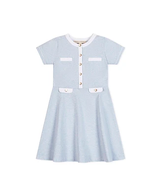 Hope & Henry Girls' Organic Short Sleeve French Terry Contrast Trim Dress