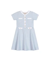 Hope & Henry Girls' Organic Short Sleeve French Terry Contrast Trim Dress