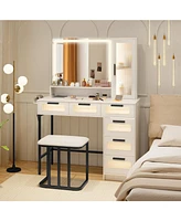 Makeup Vanity Dressing Table and Stool Set with Lights and Charging Station