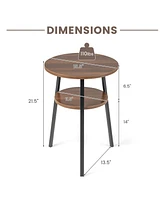 Set of 2 2-Tier Round End Tables with Open Shelf and Triangular Frame