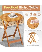 3 Pcs Acacia Wood Patio Bistro Set Folding Table & Chairs with Cushions