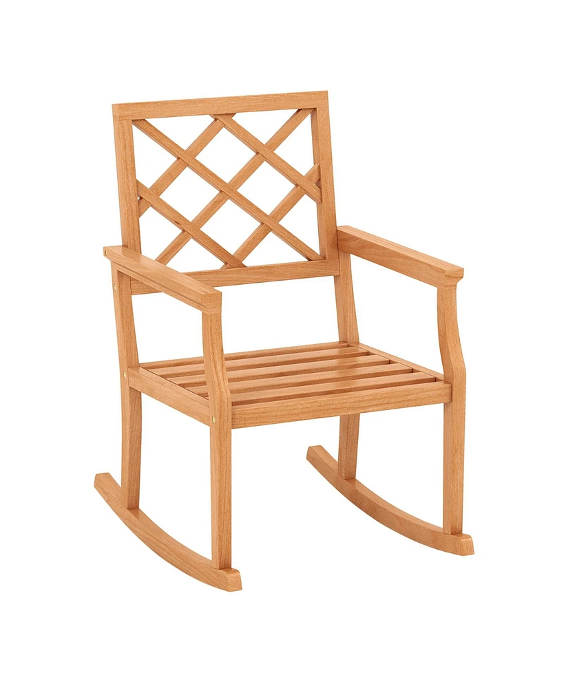 Teak Wood Rocking Chair Oversized Porch Rocker with Backrest and Slatted Seat