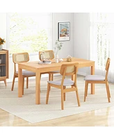 Wooden Rattan Dining Chair Set of 4 with Can Back Rubber Wood Frame Padded Seat