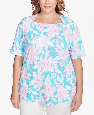 Ruby Rd. Plus Floral Oasis Square Neck T-Shirt
