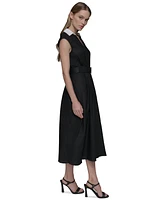 Karl Lagerfeld Paris Women's Belted Short-Sleeve Midi Dress